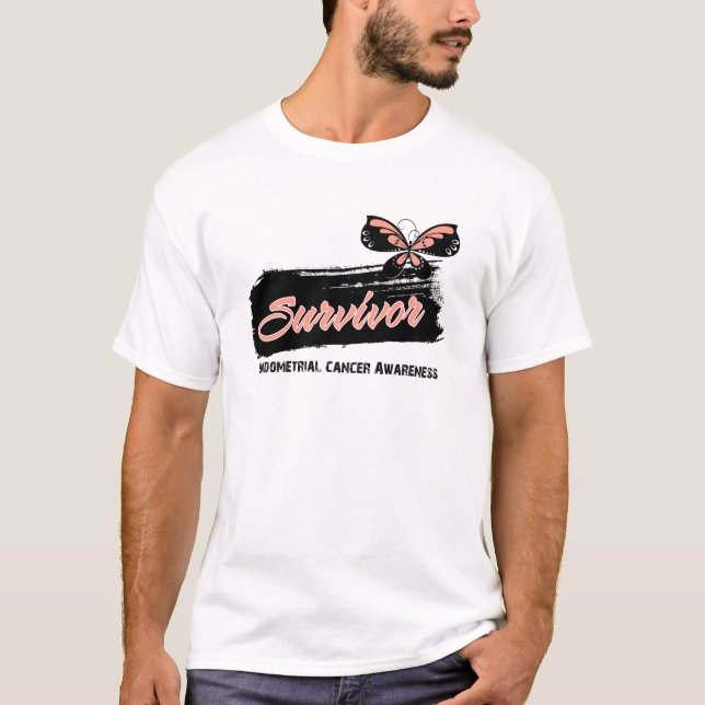 Camiseta Sobrevivente de câncer Endometrial da borboleta do (Frente)