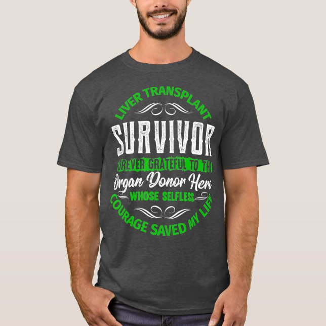 Camiseta Sobrevivente de transplante hepático para orgão re (Frente)