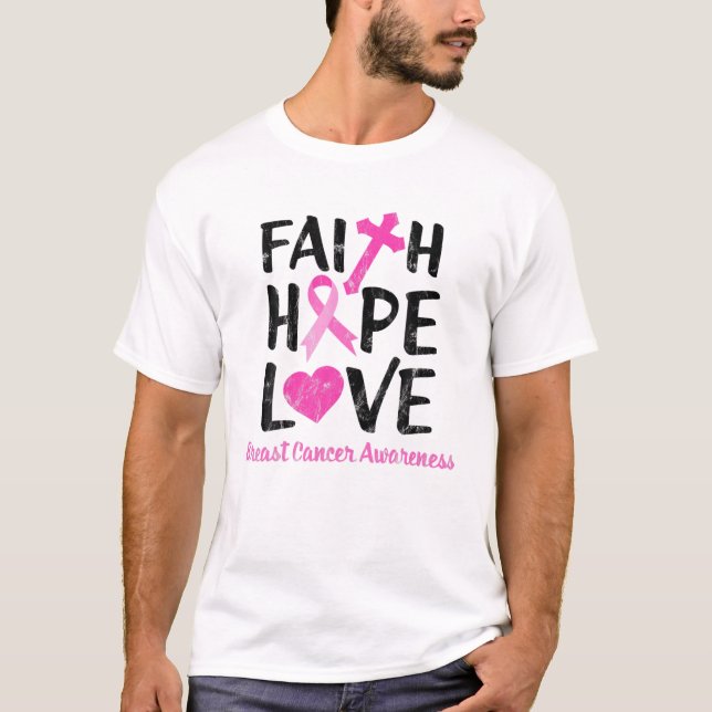 Camiseta Sobrevivente do Câncer da Mama Fé Esperança Cancer (Frente)