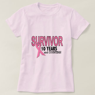 Camiseta SOBREVIVENTE do CANCRO DA MAMA 10 anos & contagens