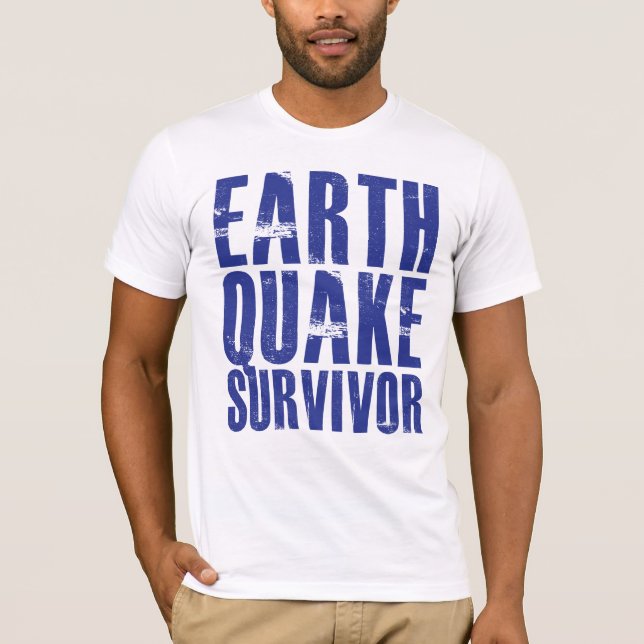 Camiseta Sobrevivente do terremoto - azul (Frente)