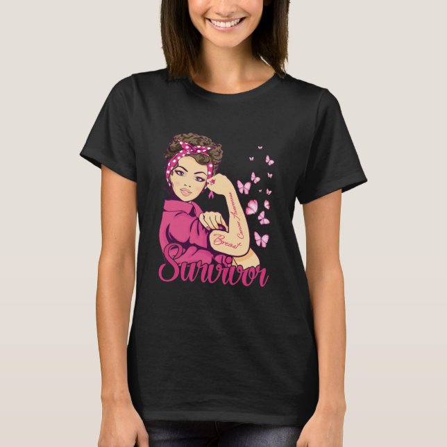Camiseta Sobrevivente Rosie Riveter Sensibilização para o C (Frente)