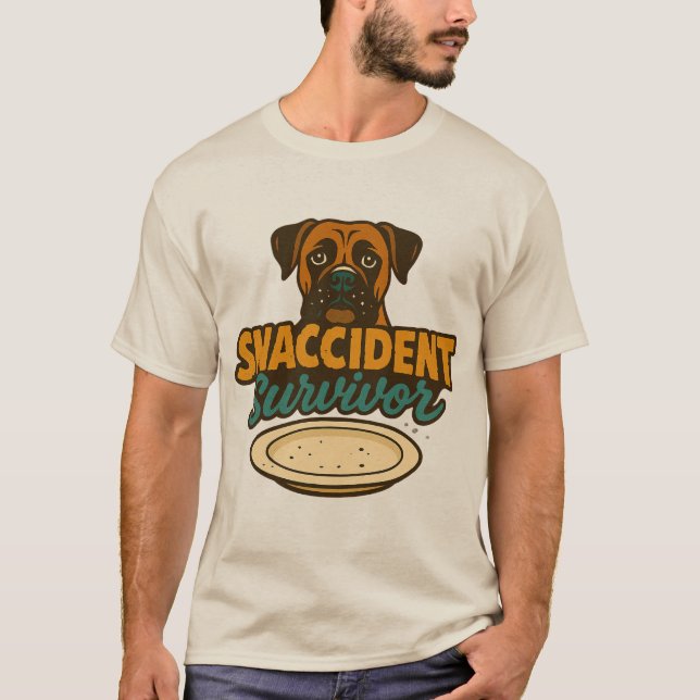 Camiseta "Sobrevivente SNACCIDENT" Engraçado Boxer Cão T-Sh (Frente)