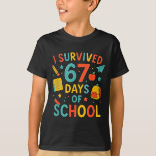 Camiseta Sobrevivi 67 Dias De Escola Engraçado Seis Sete 6