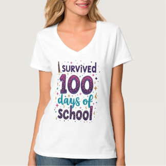 Camiseta Sobrevivi a 100 dias de Design de Unicórnio Escola
