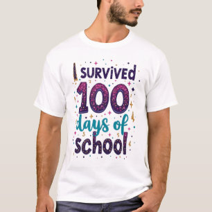 Camiseta Sobrevivi a 100 dias de Design de Unicórnio Escola