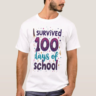 Camiseta Sobrevivi a 100 dias de Design de Unicórnio Escola
