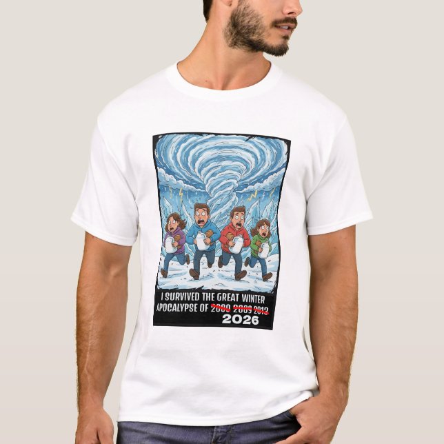 Camiseta Sobrevivi ao Grande Apocalipse de Inverno de 2026 (Frente)