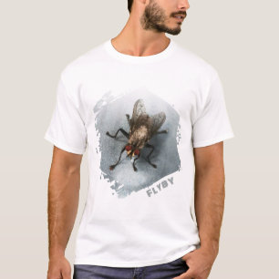 Camiseta Sobrevoo. Foto aproximada de uma mosca