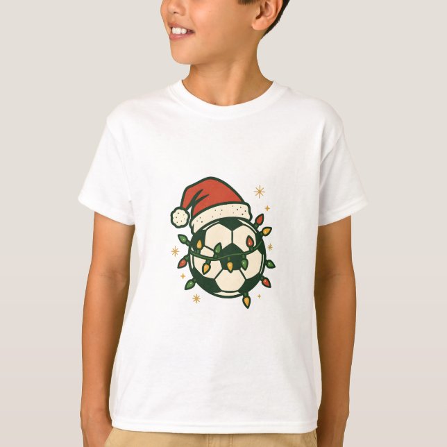 Camiseta Soccer Ball Christmas Lights Santa Hat Funny  (Frente)