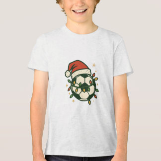 Camiseta Soccer Ball Christmas Lights Santa Hat Funny 
