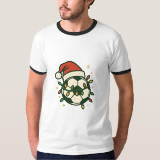 Camiseta Soccer Ball Christmas Lights Santa Hat Funny 