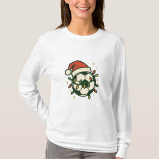 Camiseta Soccer Ball Christmas Lights Santa Hat Funny 