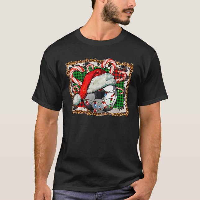 Camiseta Soccer Ball Christmas With Hat And Candy Cane Spor (Frente)
