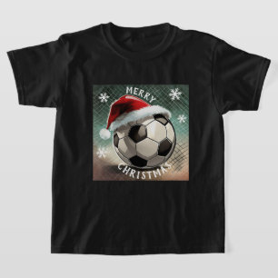 Camiseta Soccer Ball Red Santa Hat Floco de neve Natal