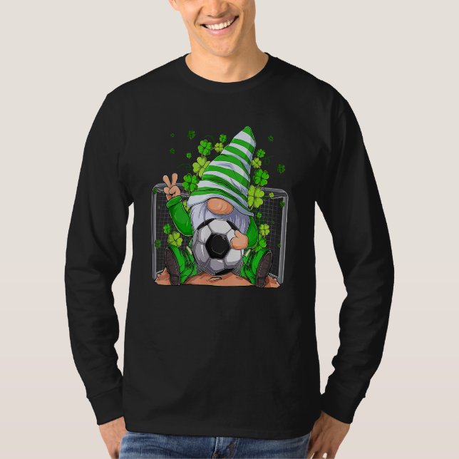 Camiseta Soccer Gnome Lucky Shamrock Irish St Patrick's Day (Frente)
