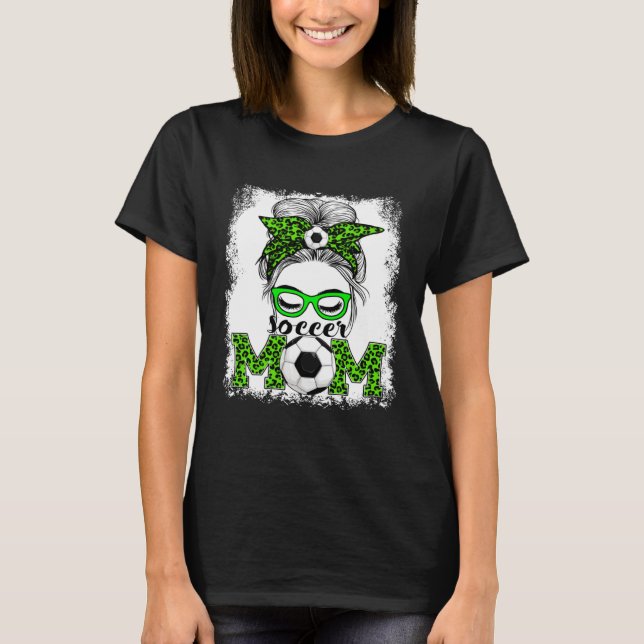 Camiseta Soccer Mom Mother's Day Game Day Messy Bun Leopard (Frente)