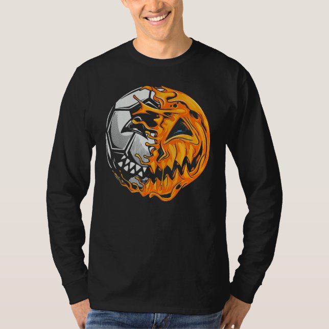 Camiseta Soccer Player Halloween Pumpkin Skeleton Hallows'  (Frente)