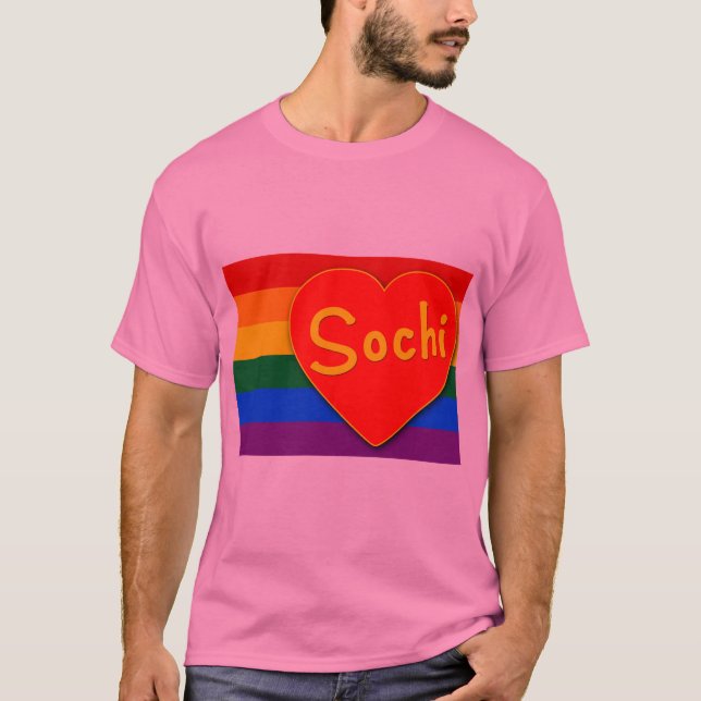 Camiseta Sochi com o arco-íris da bandeira do coração e do (Frente)