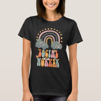 Camiseta Social Worker Groovy Retro Vintage Rainbow Social 