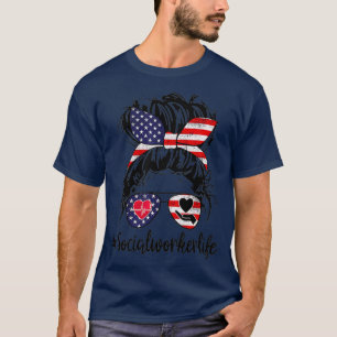 Camiseta Social Worker Life Messages Hair USA Flag julho
