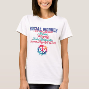Camiseta Social Worker Social Justice Sinal de Paz Rainbow