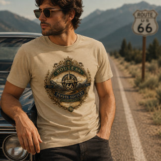 Camiseta Sociedade de Viagens Rota 66 Brasão Bússola Vintag