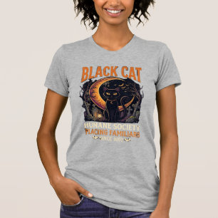 Camiseta Sociedade Humana Black Cat Halloween Crescente Lua