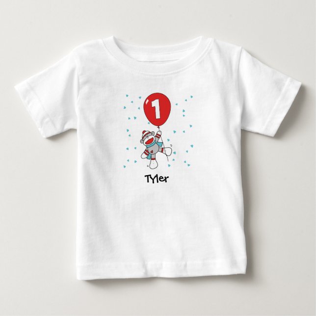 Camiseta Sock Monkey First Birthday Baby T Shirt (Frente)