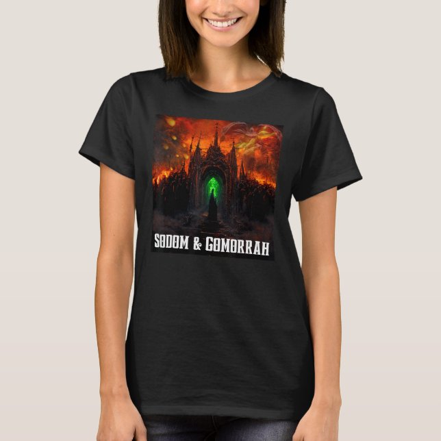 Camiseta Sodoma e Gomorra, cidade arde com Angel e Churc (Frente)