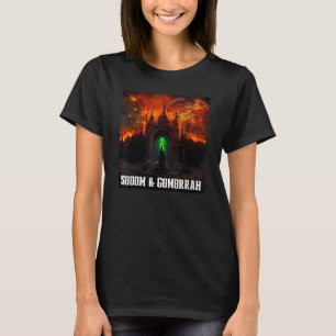 Camiseta Sodoma e Gomorra Cidade Queima Com Anjo e Igreja