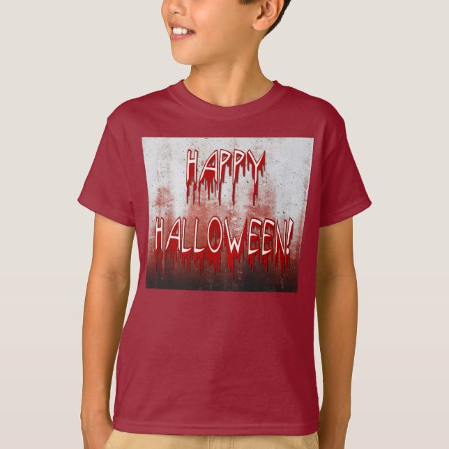 Camiseta Sofrendo Sangue Feliz de Halloween, Crianças Manch (Frente)