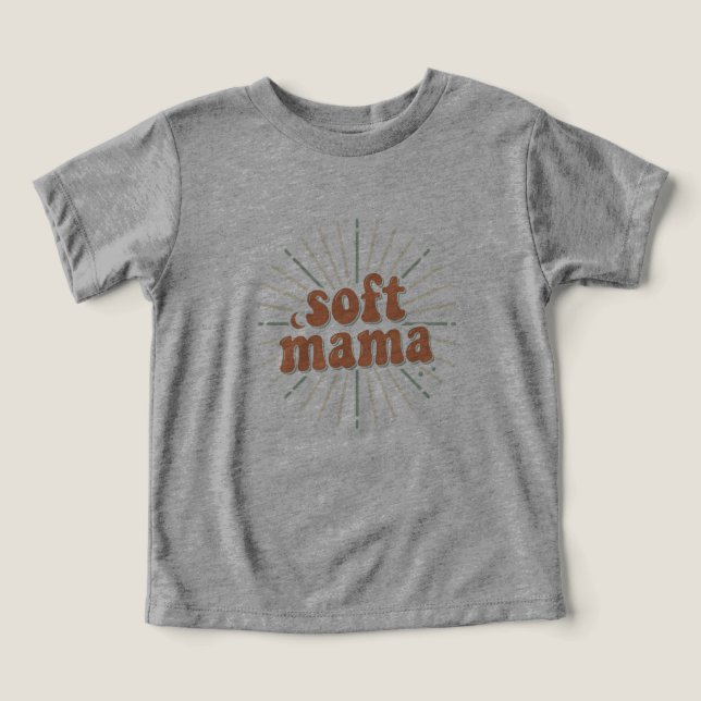 Camiseta Soft Mama: Retro Groovy Sunburst Maternidade Tipog (Design frontal)