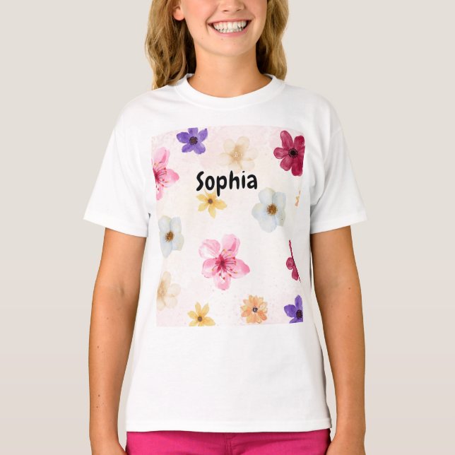 Camiseta Soft Pastel Pink Floral Watercolor Design (Frente)