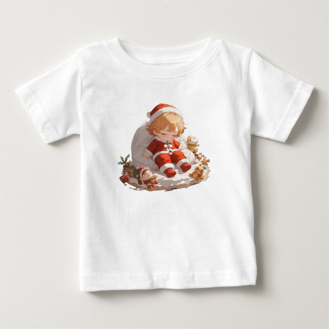 Camiseta Soft Sleepy Santa Christmas Baby Fine Jersey Tee (Frente)