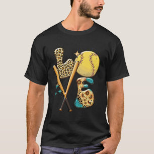 Camiseta Softball AMOR Garota Jogadora Estampa de Leopardo