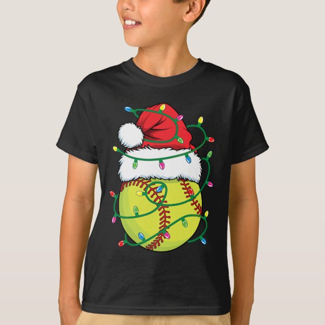 Camiseta Softball com Papai Noel Meninas Natal X (Frente)