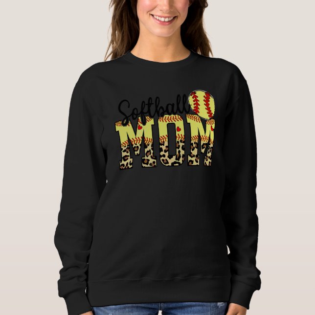 Camiseta Softball E Mãe Coração Vermelha Com Leopardo Para  (Frente)