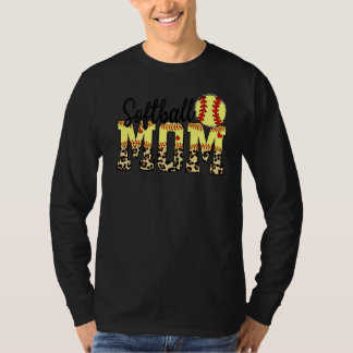 Camiseta Softball E Mãe Coração Vermelha Com Leopardo Para