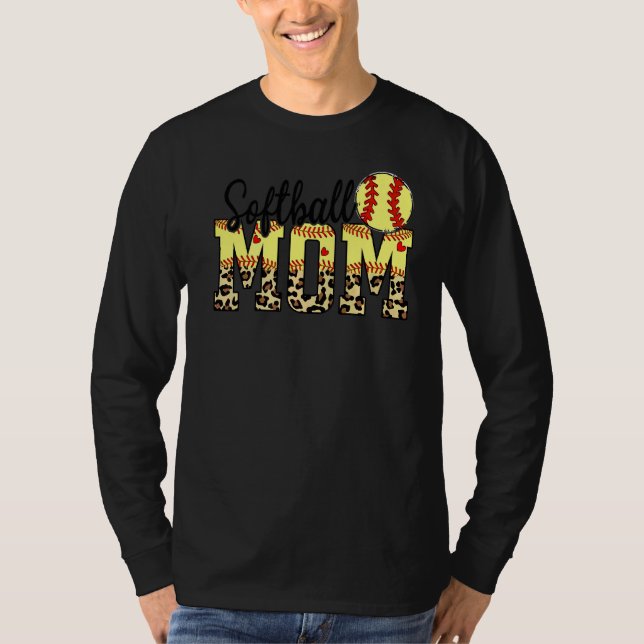 Camiseta Softball E Mãe Coração Vermelha Com Leopardo Para  (Frente)