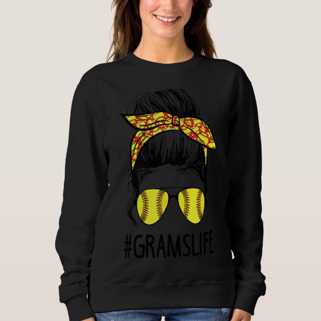 Camiseta Softball Grams Life Messy Bun Game Day da Mãe (Frente)