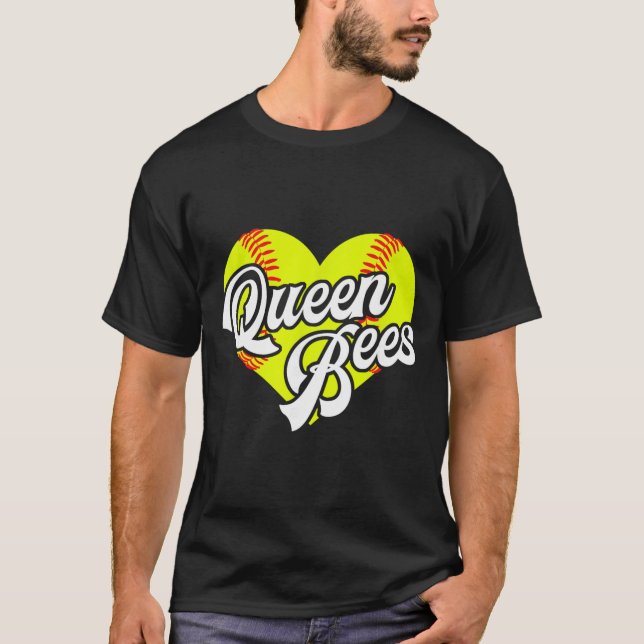 Camiseta Softball Heart Queen Bees Team T-ball League Girls (Frente)