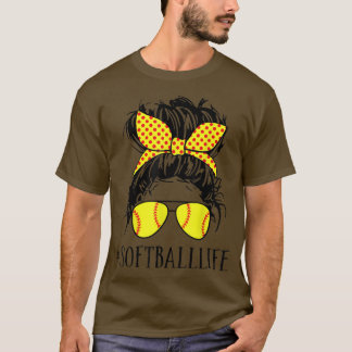 Camiseta Softball Life Bun Hair Óculos de sol Mãe Softball 