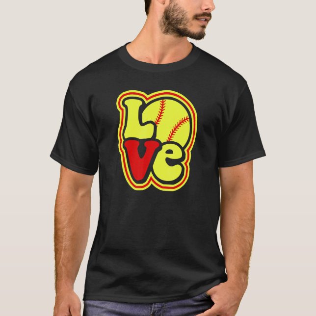 Camiseta Softball Love for Teen Girls & Women Red & Yellow  (Frente)