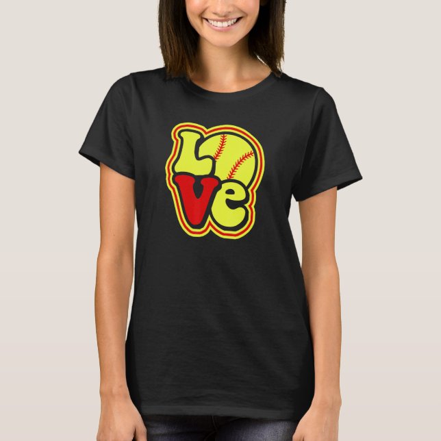 Camiseta Softball Love for Teen Girls & Women Red & Yellow  (Frente)
