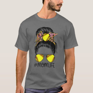 Camiseta Softball Mãe Vida Leopardo Bandana Mensagem Bun Di