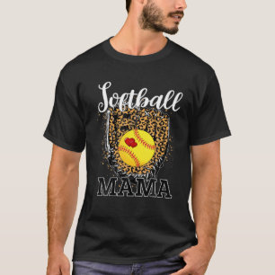Camiseta Softball Mamãe Engraçada Baseball Leopard Lover Mã