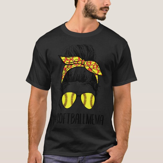 Camiseta Softball Mema Life Messy Bun Softball da Mãe (Frente)