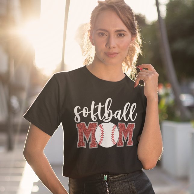Camiseta Softball Mom cute bright red text (Criador carregado)