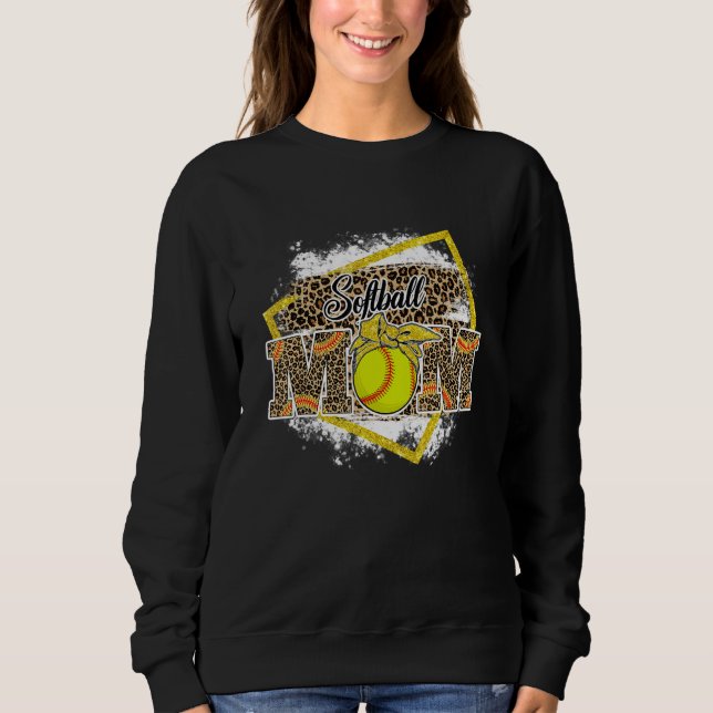 Camiseta Softball Mom Leopard Bleached Family Matching (Frente)
